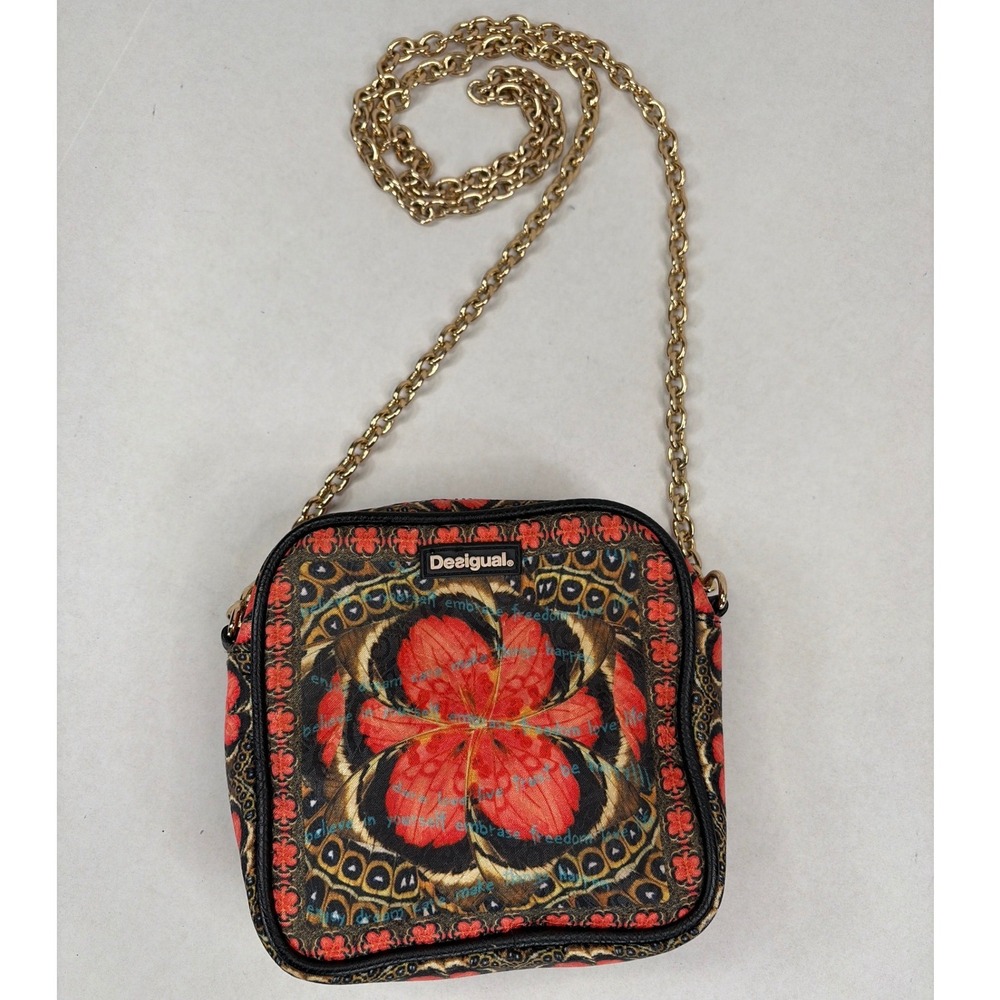 Desigual Butterfly Floral Crossbody Bag Red Black Gold Chain 52X51Q2 3000